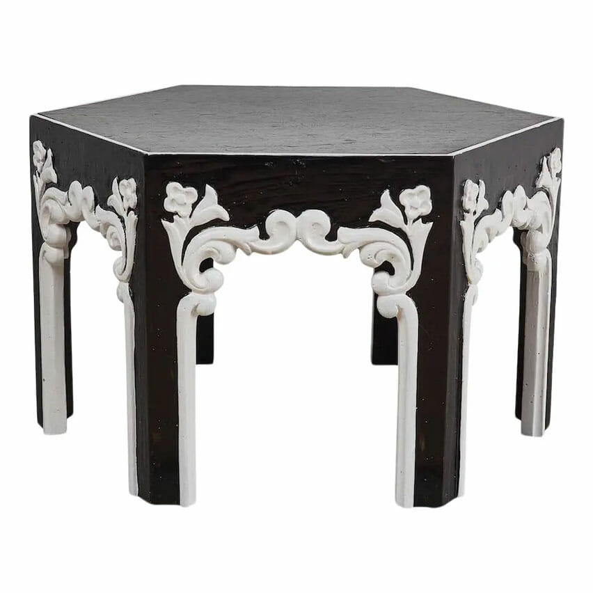 Hollywood Regency Hand Painted Hexagon Accent Table